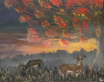 Before Winter Came, Deer Art Print, Autumn Wildlife Wall Art, Whitetail Deer Painting, Fall Landscape Artwork, Rustic Nature Decor