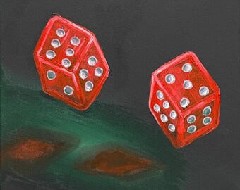 High Roller Dice Painting, Original Acrylic Wall Art, Red Dice Canvas Painting, Casino Game Room Decor, 12x12 Stretched Canvas Art