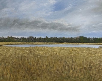 The Horizon of Yesterday Landscape Print, Golden Field Wall Art, Acrylic Painting Print, Country Meadow Artwork, Unframed Nature Decor