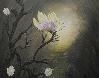 Promise, Christian Magnolia Painting, Resurrection Art, Faith Inspired Floral Wall Decor, Acrylic Painting on Canvas Board