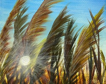 Golden Fields Acrylic Painting, Original Landscape Wall Art, Golden Countryside Painting, 11x14 Unframed Acrylic Paper Artwork