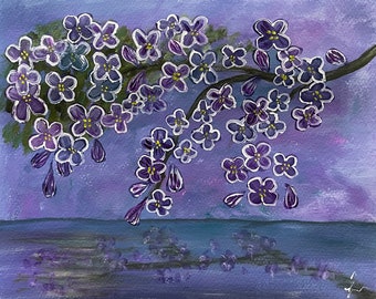 Lilacs in Bloom Acrylic Painting, Original Purple Floral Wall Art, Lilac Flower Painting, 11x14 Unframed Acrylic Paper Artwork