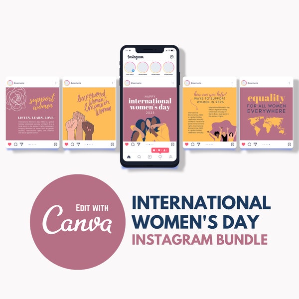 International Women's Day Instagram Templates | Editable Canva Templates | 10 Instagram Posts | Happy Women's Day | Canva Instagram