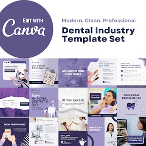 Purple Dental Instagram Post Templates | Dental Industry | Modern & Clean | Edit with Canva | Social Media Templates | Dentist Post Design