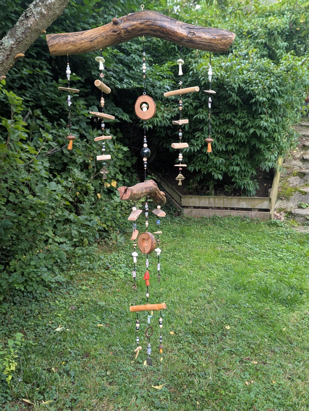 Spring Wind Mobile Natural Decorative Wooden Mobile • Garden Decoration • Fairy and Rustic ...