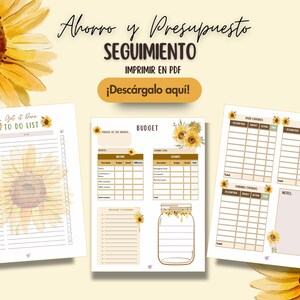 Seguimiento de Presupuesto Girasoles | Seguimiento de Ahorros | PDF tamaño carta | Descarga Instantánea