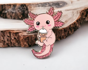 Kawaii Axolotl Enamel Pin, Cute Cartoon Lapel Pin, Pink Salamander Art Pin Badge, Animal Hard Enamel Pin for Tote Bag, Backpack, Hat, Jacket