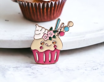 Kawaii Cupcake Enamel Pin, Birthday Cupcake Dessert Pin, Cute Cupake Pin for Backpack Jeans, Back to School Gift Ideas, Food Soft Enamel Pin