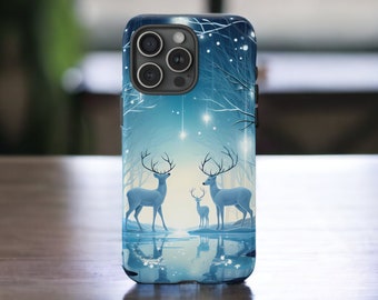 Winter Scenery Tough Case, Enchanted Forest Case, Winter Deer Aesthetic Phone Cover, Fit for iPhone 16, 15, 14, 13, 12, 11, Samsung Cases