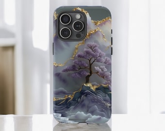 Asian Purple Jade Carving MagSafe Tough Case,  Landscape Scenery Art Case, Luxury Asian Art Aesthetic Phone Cover / iPhone 16, 15, 14, 13