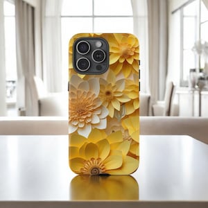 Vibrant Yellow Flowers Tough Case, Luxury Floral Phone Case, Botanical Aesthetic Cover / iPhone 16, 15, 14, 13, 12, 11, Samsung, MagSafe
