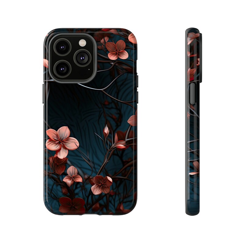 3d Red Flower Tough Phone Case, Floral Phone Cover, Christmas Trendy Aesthetic Phone Cover, Impact Resistant / Fit for iPhone 15, 14, 13, 12