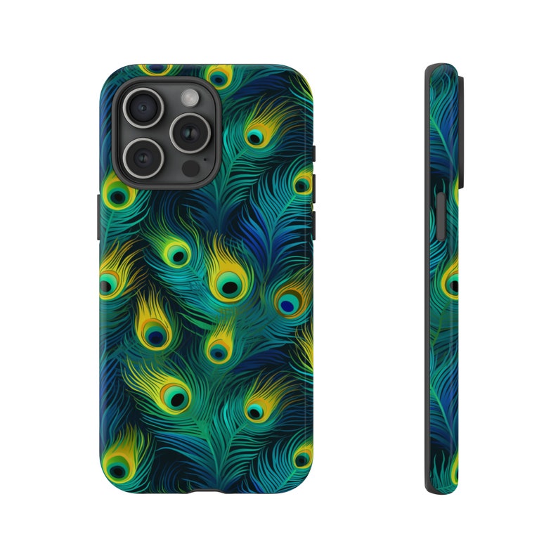 Peacock Feathers Tough Phone Case, Animal Print Phone Case, Colorful Trendy Luxury Phone Cover / iPhone 15, 14, 13, 12, 11, Samsung, MagSafe