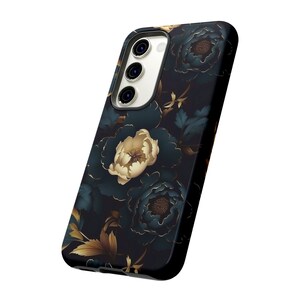 Gothic Black Gold Flowers Tough Phone Case, Floral Phone Cover, Luxury Phone Case, Impact Resistant / For iPhone 15, 14, 13, 12, 11, Samsung