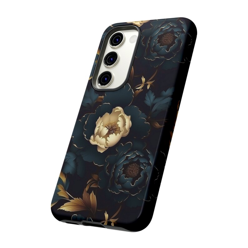 Gothic Black Gold Flowers Tough Phone Case, Floral Phone Cover, Luxury Phone Case, Impact Resistant / For iPhone 15, 14, 13, 12, 11, Samsung
