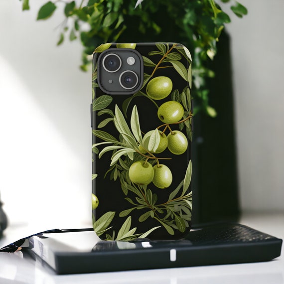 Olive Branches Tough Case, Green Botanical Phone Case, Floral Aesthetic Phone Cover / For iPhone 15, 14, 13, 12, 11, Samsung Cases, MagSafe