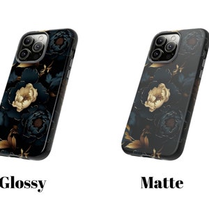 Gothic Black Gold Flowers Tough Phone Case, Floral Phone Cover, Luxury Phone Case, Impact Resistant / For iPhone 15, 14, 13, 12, 11, Samsung
