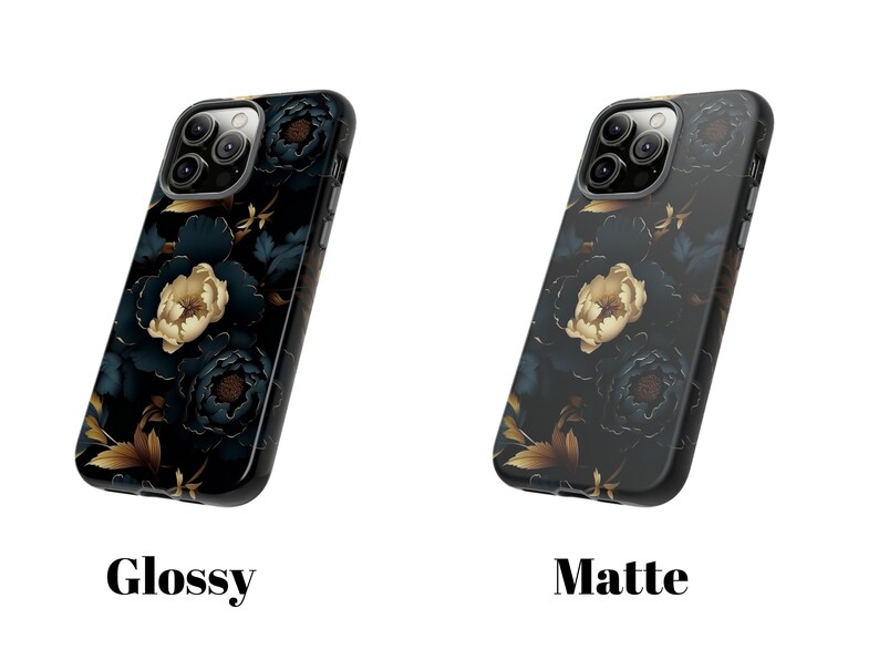Gothic Black Gold Flowers Tough Phone Case, Floral Phone Cover, Luxury Phone Case, Impact Resistant / For iPhone 15, 14, 13, 12, 11, Samsung