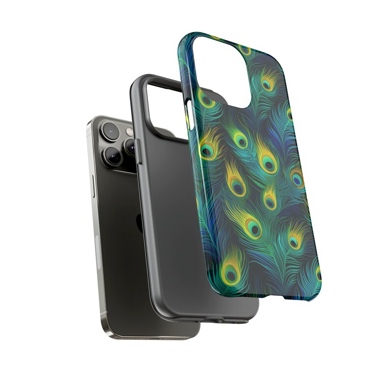 Peacock Feathers Tough Phone Case, Animal Print Phone Case, Colorful Trendy Luxury Phone Cover / iPhone 15, 14, 13, 12, 11, Samsung, MagSafe
