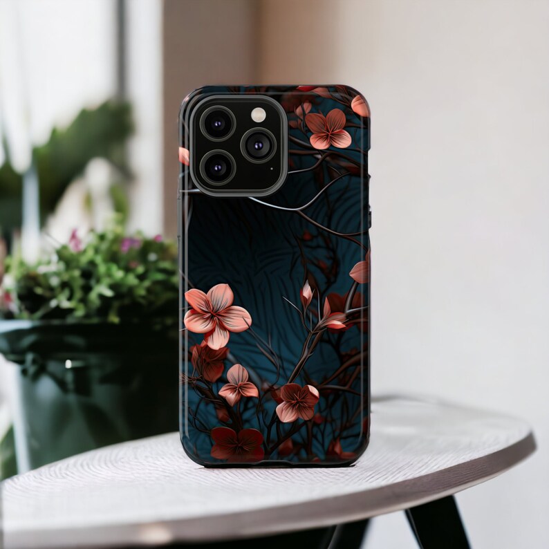 3d Red Flower Tough Phone Case, Floral Phone Cover, Christmas Trendy Aesthetic Phone Cover, Impact Resistant / Fit for iPhone 15, 14, 13, 12