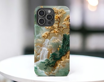 Asian Jade Carving MagSafe Tough Case,  Landscape Scenery Art Phone Case, Aesthetic Phone Cover, Heavy Duty Case / iPhone 16, 15, 14, 13