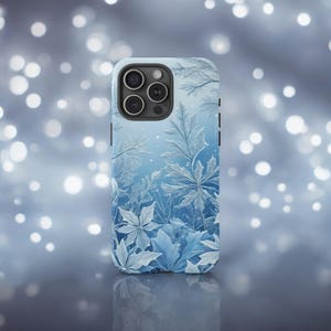 Frosty Snowflakes Christmas Phone Case, Winter Festive Phone Cover, Holiday Aesthetic Case / iPhone 16, 15, 14, 13, 12, 11, Samsung, Pixel