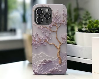 Asian Sakura Tree Carving MagSafe Tough Case,  Landscape Scenery Art Phone Case, Aesthetic Phone Cover / iPhone Models 17, 16, 15, 14, 13