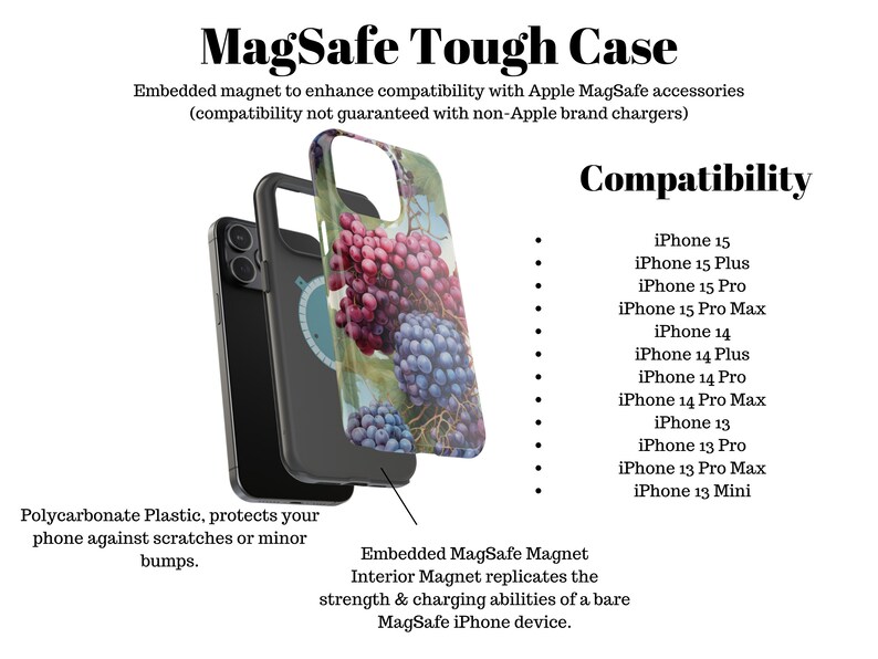 Colorful Grapes Tough Phone Case, Fruit Phone Cover, Tropical Luxury Phone Case, Grape Vines Phone Case / iPhone 15, 14, 13, 12, 11, Samsung