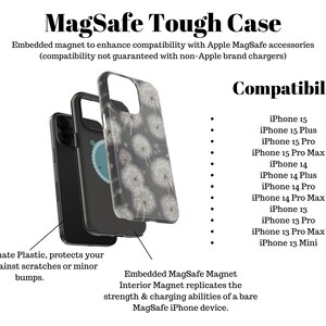 Dandelions Tough Phone Case, Floral Phone Cover, Gray Flowers Trendy Phone Case, Impact Resistant / For iPhone 15, 14, 13, 12, 11, Samsung