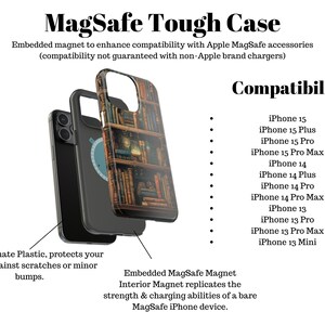 Vintage Books Bookshelves Tough Phone Case, Whimsical Dark Academia Case, Impact Resistant / iPhone 15, 14, 13, 12, 11, Samsung, MagSafe