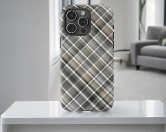 Brown Plaid Phone Case, Argyle Pattern Case, TarTan Checkered Phone Cover, Preppy Plaid Case / iPhone 16, 15, 14, 13, 12, 11, Samsung, Pixel