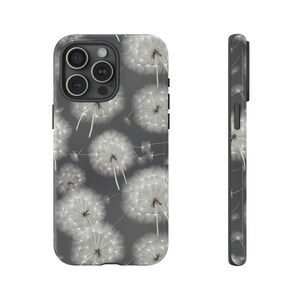 Dandelions Tough Phone Case, Floral Phone Cover, Gray Flowers Trendy Phone Case, Impact Resistant / For iPhone 15, 14, 13, 12, 11, Samsung