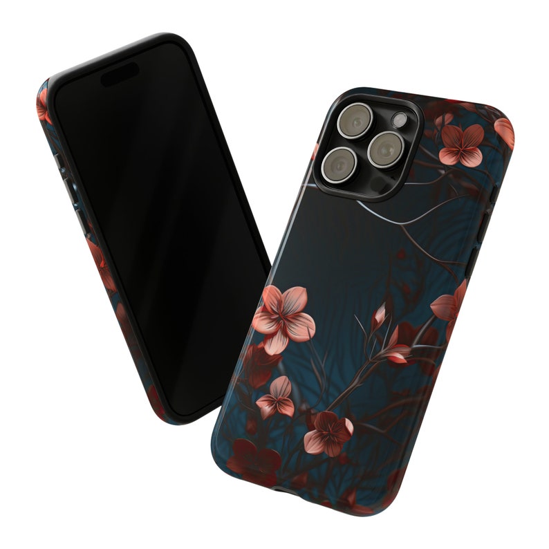 3d Red Flower Tough Phone Case, Floral Phone Cover, Christmas Trendy Aesthetic Phone Cover, Impact Resistant / Fit for iPhone 15, 14, 13, 12
