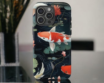 Koi Fish Tough Case, Watercolor Gold Fish Phone Case, Japanese Art Phone Cover, Impact Resistant / iPhone 15, 14, 13, 12, 11, Samsung Case