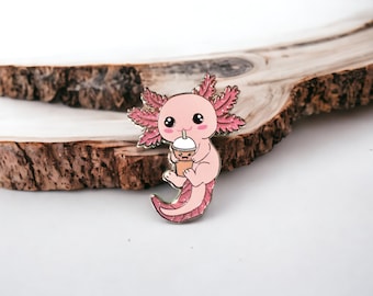 Kawaii Axolotl Enamel Pin, Cute Cartoon Lapel Pin, Pink Salamander Art Pin Badge, Animal Hard Enamel Pin for Tote Bag, Backpack, Hat, Jacket