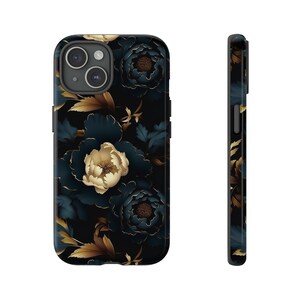 Gothic Black Gold Flowers Tough Phone Case, Floral Phone Cover, Luxury Phone Case, Impact Resistant / For iPhone 15, 14, 13, 12, 11, Samsung