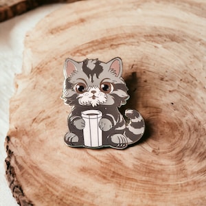 Large Kawaii Shabby Coffee Cat Enamel Pin, Cute Cartoon Lapel Pin, Art Pin Badge, Animal Hard Enamel Pin for Tote Bag, Backpack, Hat, Jacket