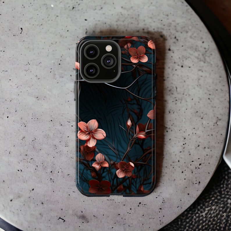 3d Red Flower Tough Phone Case, Floral Phone Cover, Christmas Trendy Aesthetic Phone Cover, Impact Resistant / Fit for iPhone 15, 14, 13, 12