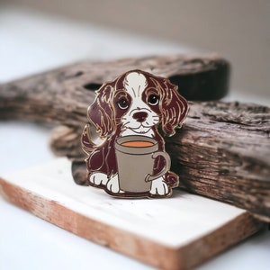 Large Kawaii Coffee Dog Enamel Pin, Cute Cartoon Lapel Pin, Art Pin Badge, Dog Lover Hard Enamel Pin for Tote Bag, Backpack, Hat, Jacket