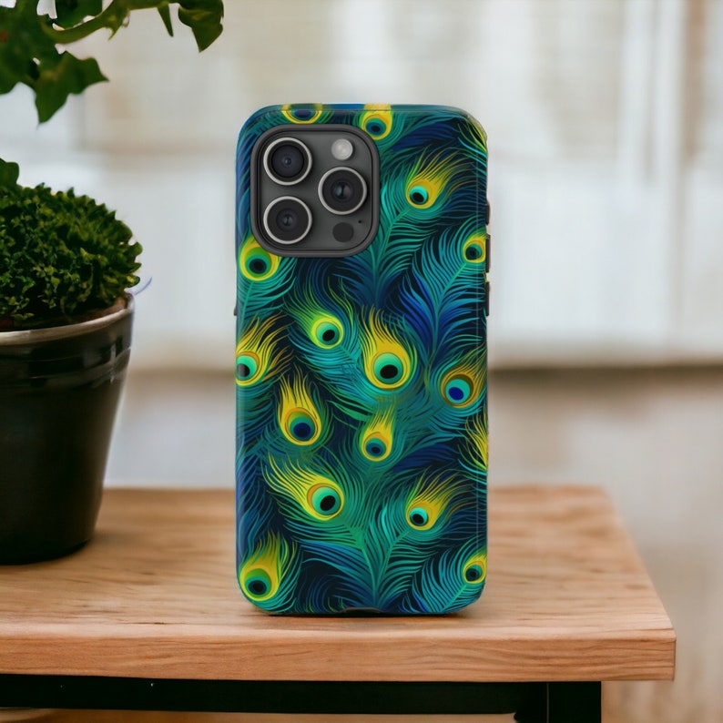 Peacock Feathers Tough Phone Case, Animal Print Phone Case, Colorful Trendy Luxury Phone Cover / iPhone 15, 14, 13, 12, 11, Samsung, MagSafe