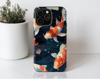 Koi Fish Tough Case, Gold Fish Phone Case, Japanese Art Phone Cover, Impact Resistant Case / Fit for iPhone 15, 14, 13, 12, 11, Samsung Case