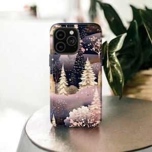 Pink Winter Forest Tough Case, Snowy Tree Phone Case, Christmas Aesthetic Phone Cover, For iPhone 15, 14, 13, 12, 11, Samsung Cases, MagSafe