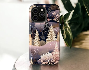 Pink Winter Forest Tough Case, Snowy Tree Phone Case, Christmas Aesthetic Phone Cover / iPhone 16, 15, 14, 13, 12, 11, Samsung, Google Pixel