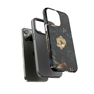 Gothic Black Gold Flowers Tough Phone Case, Floral Phone Cover, Luxury Phone Case, Impact Resistant / For iPhone 15, 14, 13, 12, 11, Samsung