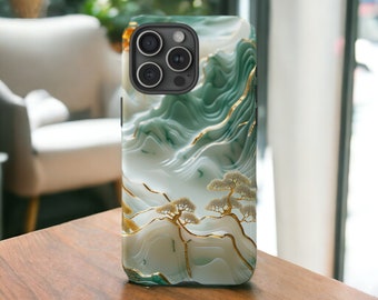 Asian Jade Carving Tough Case,  Landscape Scenery Art Phone Case, Aesthetic Phone Cover / iPhone 16, 15, 14, 13, 12, 11, Samsung, MagSafe