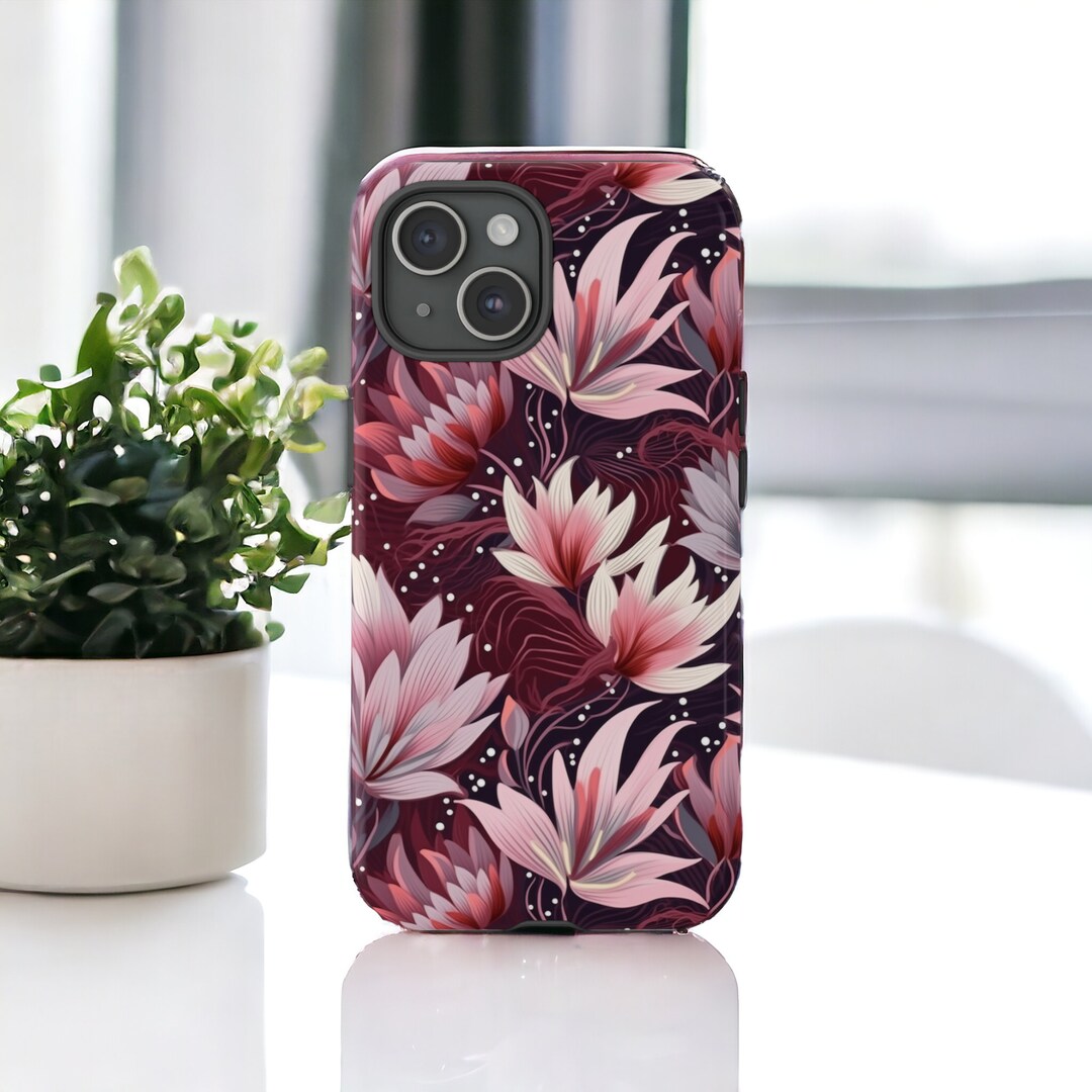 Red Flowers Magsafe Tough Phone Case, Botanical Floral Case, Bohemian ...