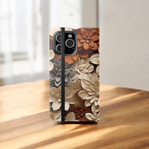 Étui portefeuille à fleurs bohèmes, coque de portable à rabat floral, sac à main pour téléphone, porte-cartes / iPhone 16 - 11, Samsung Galaxy S25 - S21