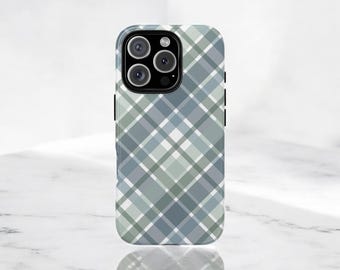 Stylish Blue Plaid Pattern MagSafe Case, Argyle Print Case, TarTan Pattern Phone Cover, Buffalo Check Phone Case / iPhone 16, 15, 14, 13