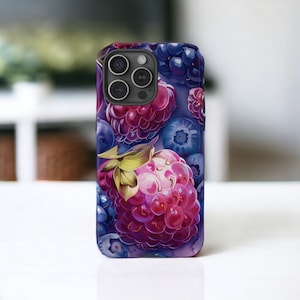 Summer Berries Phone Case, Vibrant Fruit Pattern Phone Cover, Raspberry Blueberry Case / iPhone 16, 15, 14, 13, 12, 11, Samsung, Pixel