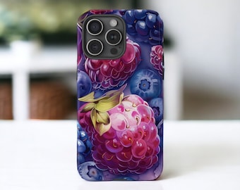 Summer Berries MagSafe Phone Case, Vibrant Fruit Phone Cover, Fruit Pattern Case, Raspberry Blueberry Phone Case / iPhone 16, 15, 14, 13